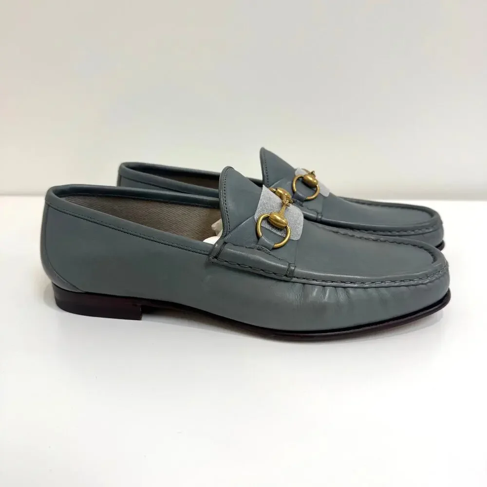 GUCCI Betis Glamour Leather Gold Horsebit Swamp Grey Loafer 10 NEW Shoes 1953
